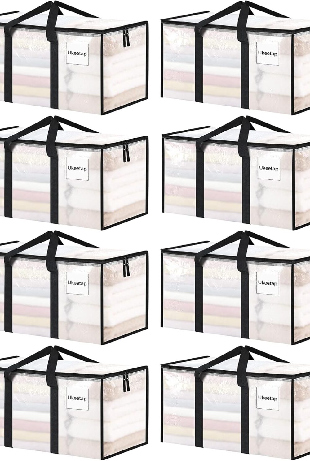 8 Pack Extra Large Clothes Storage Bins with Lids, Moving Bags, Clear | Storage Bags with Reinforced Handles & Heavy-Duty Zippers, Moving Boxes Totes for Clothes Packing, Dorms, College Supplies