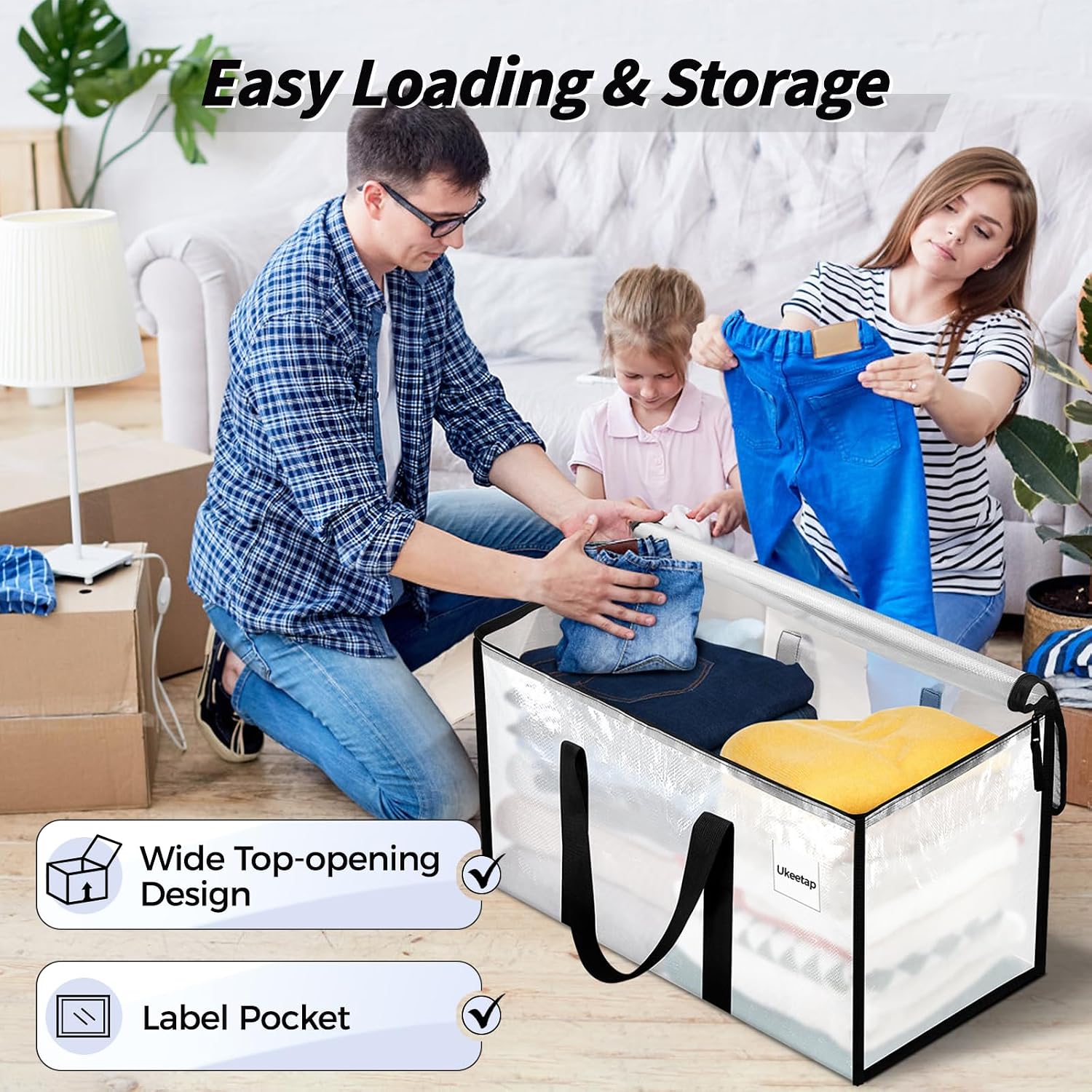 8 Pack Extra Large Clothes Storage Bins with Lids, Moving Bags, Clear | Storage Bags with Reinforced Handles & Heavy-Duty Zippers, Moving Boxes Totes for Clothes Packing, Dorms, College Supplies - Image 5