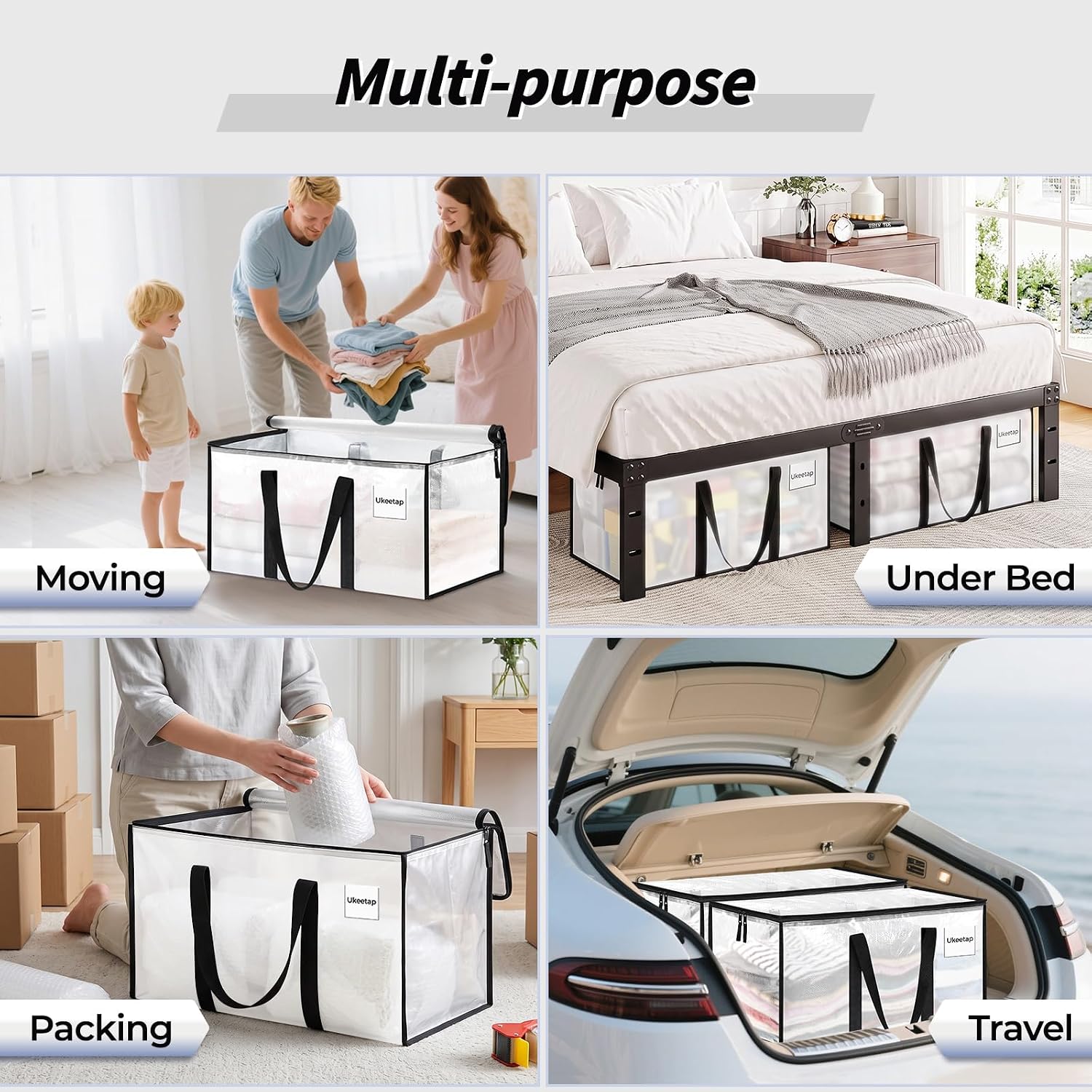 8 Pack Extra Large Clothes Storage Bins with Lids, Moving Bags, Clear | Storage Bags with Reinforced Handles & Heavy-Duty Zippers, Moving Boxes Totes for Clothes Packing, Dorms, College Supplies - Image 6