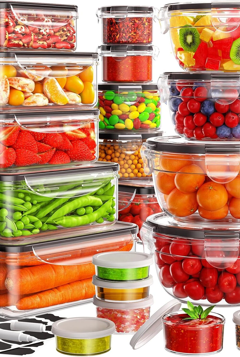 JSCARES 40 PCS Food Storage Containers with Lids Airtight (20 Lids &20 Containers) - Leakproof Meal-Prep Containers for Kitchen Storage Reusable Plastic Microwave/Dishwasher Safe with Labels & Pen | BPA Free Leakproof Meal-Prep Containers for Kitchen Storage Organization Reusable Plastic Microwave/Dishwasher Safe