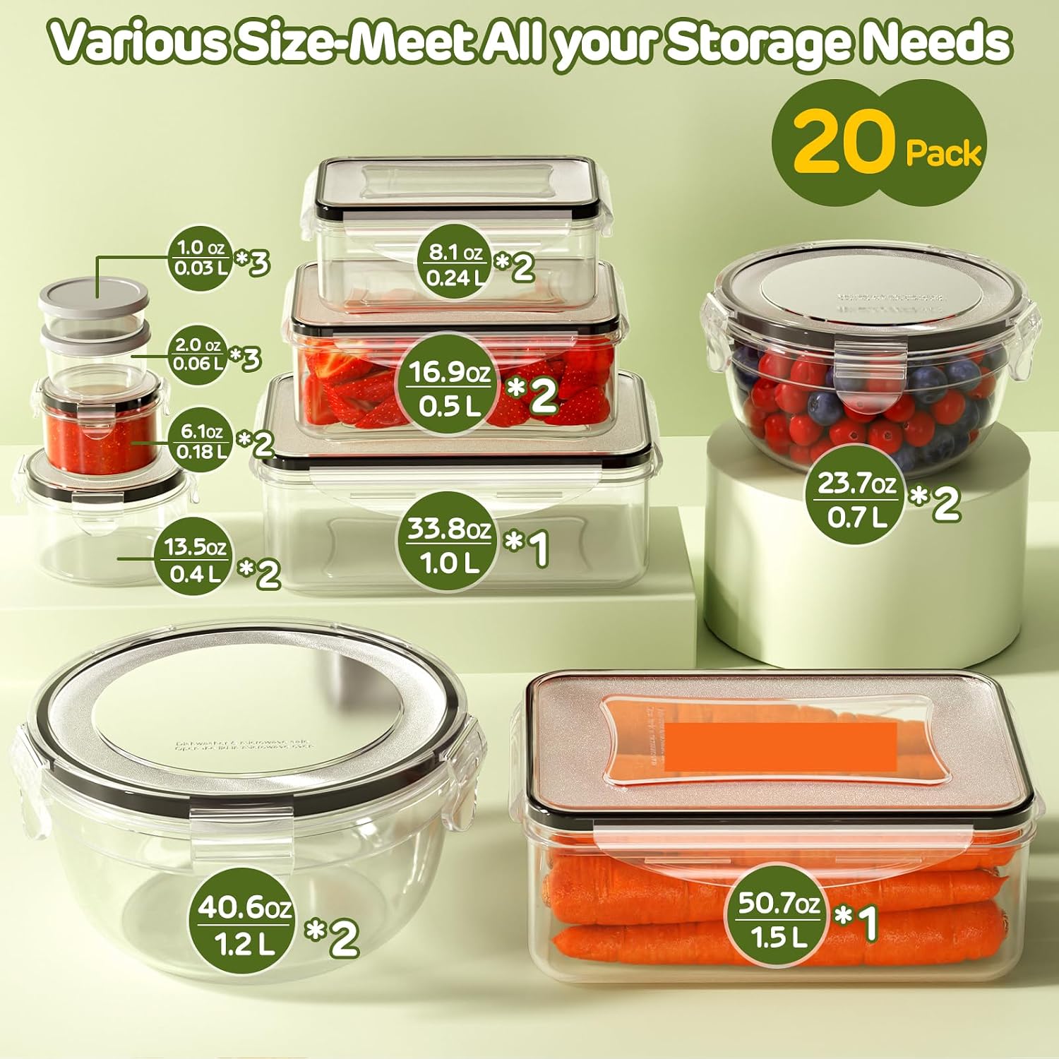 JSCARES 40 PCS Food Storage Containers with Lids Airtight (20 Lids &20 Containers) - Leakproof Meal-Prep Containers for Kitchen Storage Reusable Plastic Microwave/Dishwasher Safe with Labels & Pen | BPA Free Leakproof Meal-Prep Containers for Kitchen Storage Organization Reusable Plastic Microwave/Dishwasher Safe - Image 2