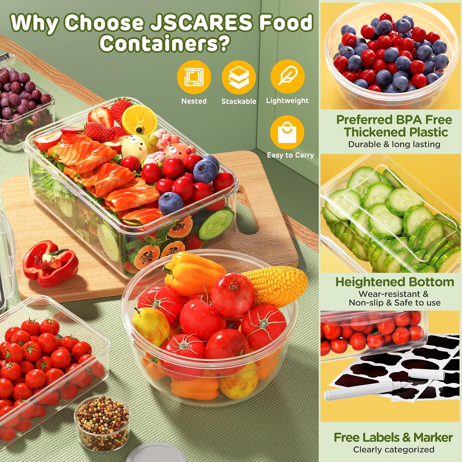 JSCARES 40 PCS Food Storage Containers with Lids Airtight (20 Lids &20 Containers) - Leakproof Meal-Prep Containers for Kitchen Storage Reusable Plastic Microwave/Dishwasher Safe with Labels & Pen | BPA Free Leakproof Meal-Prep Containers for Kitchen Storage Organization Reusable Plastic Microwave/Dishwasher Safe - Image 4