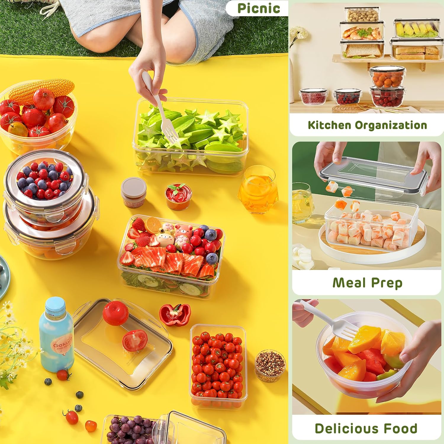 JSCARES 40 PCS Food Storage Containers with Lids Airtight (20 Lids &20 Containers) - Leakproof Meal-Prep Containers for Kitchen Storage Reusable Plastic Microwave/Dishwasher Safe with Labels & Pen | BPA Free Leakproof Meal-Prep Containers for Kitchen Storage Organization Reusable Plastic Microwave/Dishwasher Safe - Image 7