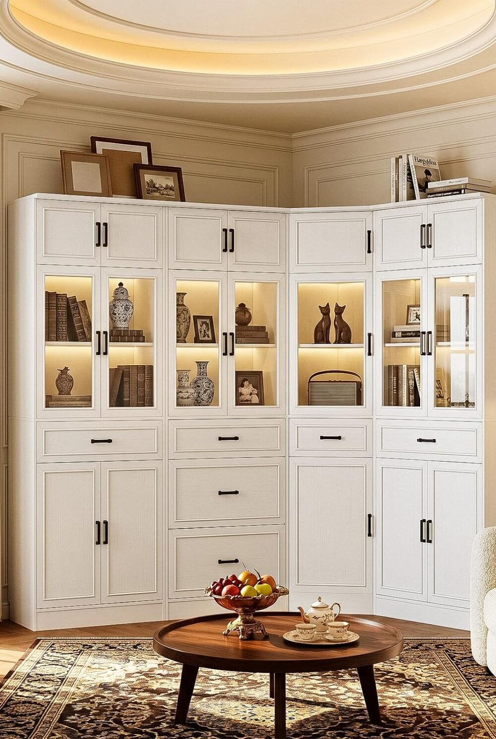 Unikito 80" Tall Corner Cabinet with Glass Doors and Adjustable Shelves | Large Mordern Corner Pantry Cabinet, Soft Close Doors, Corner Bookcase with Doors, Ideal for Living Room, Home Office