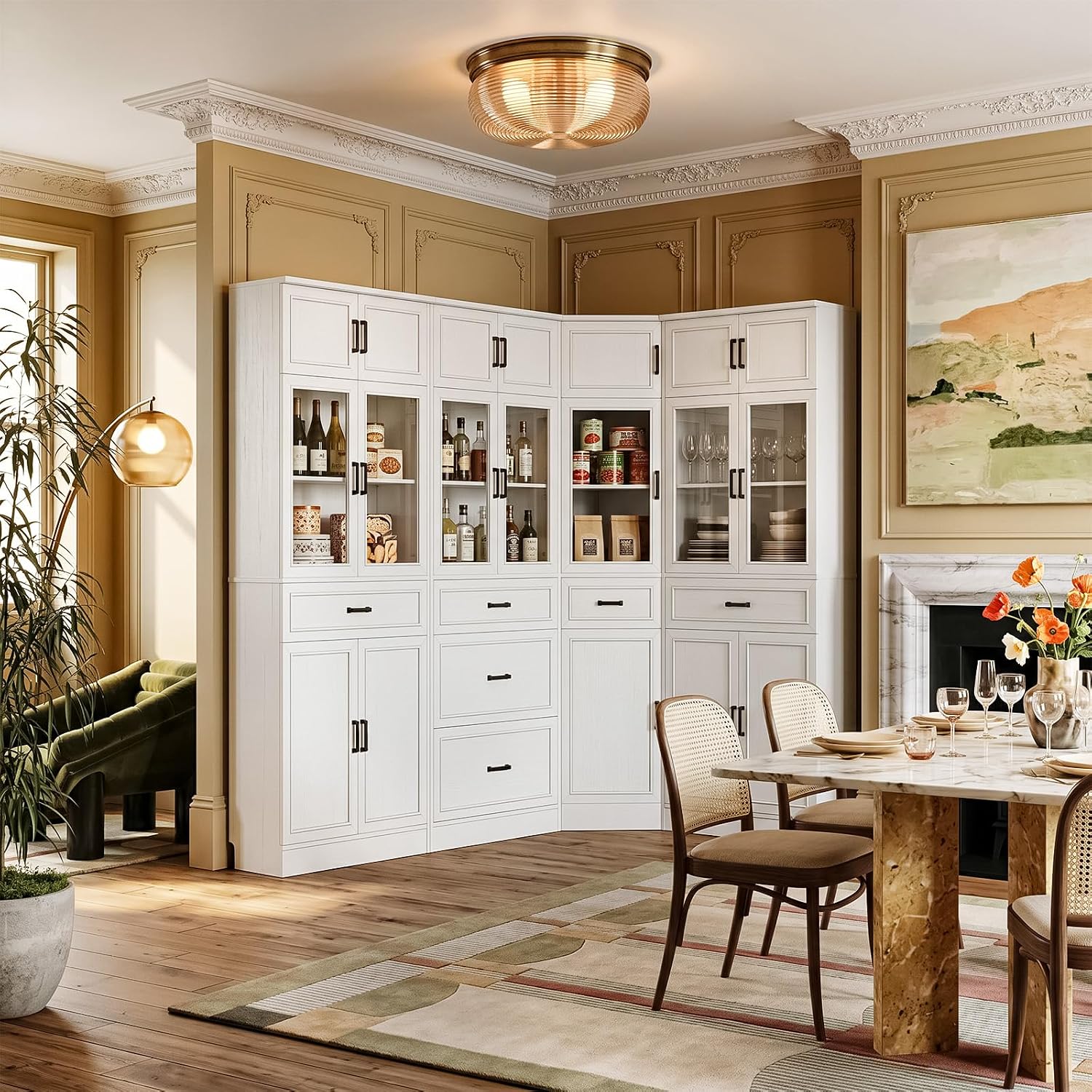 Unikito 80" Tall Corner Cabinet with Glass Doors and Adjustable Shelves | Large Mordern Corner Pantry Cabinet, Soft Close Doors, Corner Bookcase with Doors, Ideal for Living Room, Home Office - Image 3