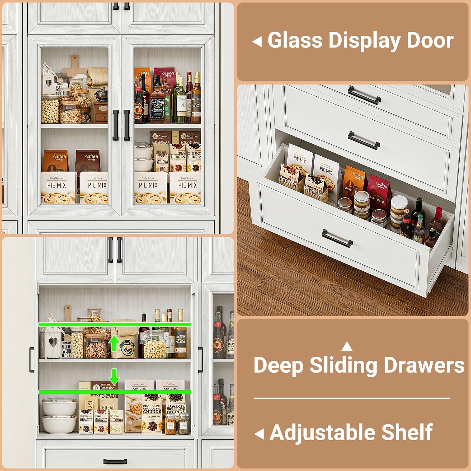 Unikito 80" Tall Corner Cabinet with Glass Doors and Adjustable Shelves | Large Mordern Corner Pantry Cabinet, Soft Close Doors, Corner Bookcase with Doors, Ideal for Living Room, Home Office - Image 5