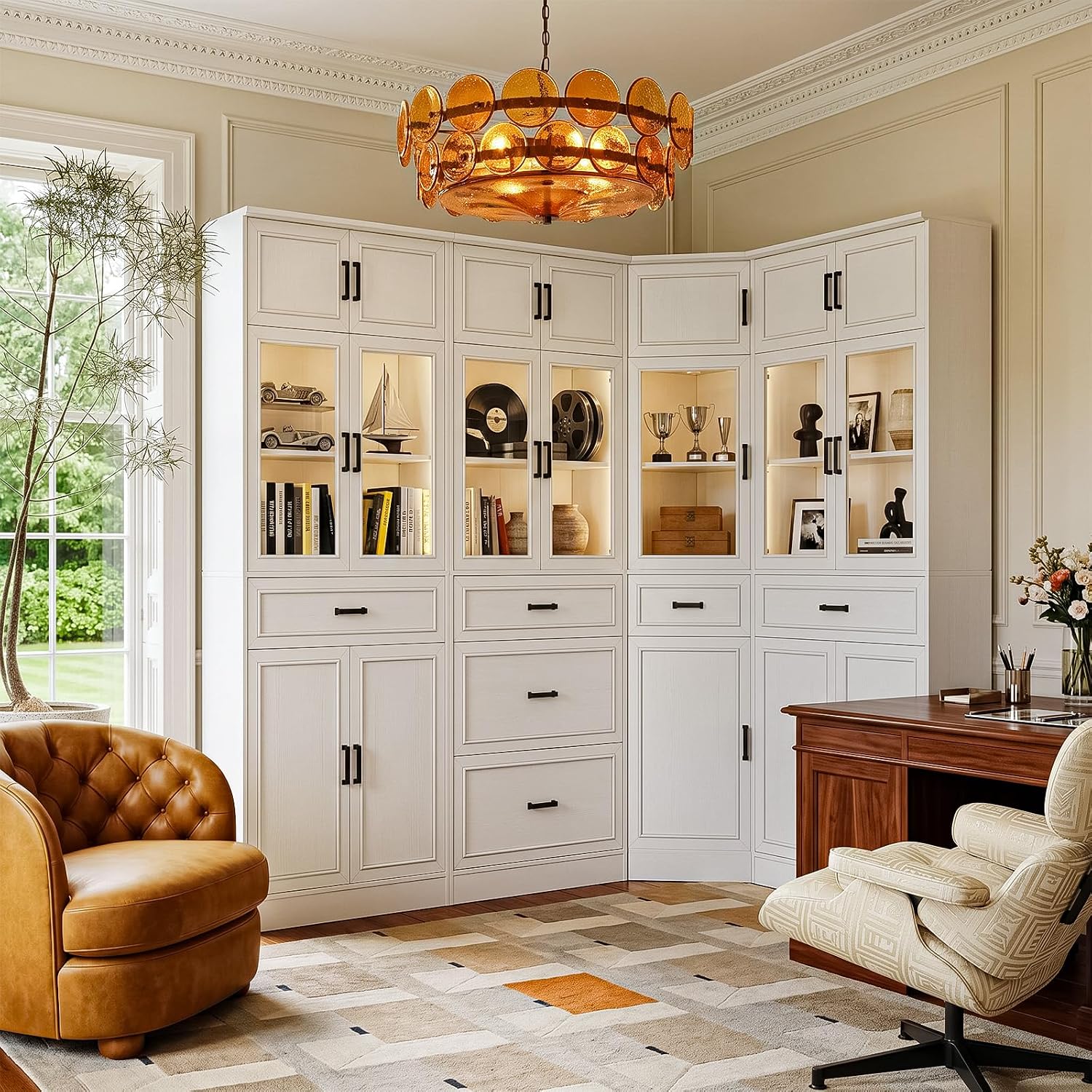 Unikito 80" Tall Corner Cabinet with Glass Doors and Adjustable Shelves | Large Mordern Corner Pantry Cabinet, Soft Close Doors, Corner Bookcase with Doors, Ideal for Living Room, Home Office - Image 6