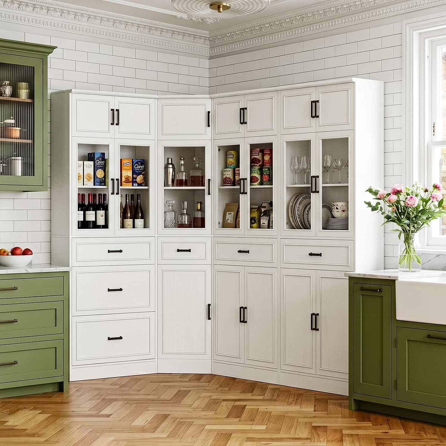 Unikito 80" Tall Corner Cabinet with Glass Doors and Adjustable Shelves | Large Mordern Corner Pantry Cabinet, Soft Close Doors, Corner Bookcase with Doors, Ideal for Living Room, Home Office - Image 7
