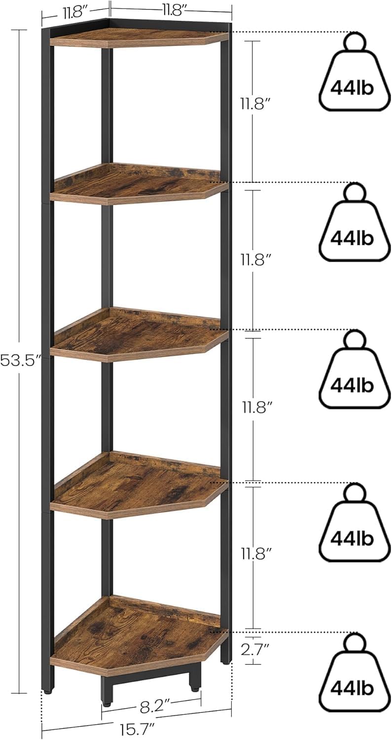 Hzuaneri Corner Shelf Stand 5-Tier Corner Bookshelf Storage Standing Shelf | Bookcase Plant Stand with Metal Frame for Living Room, Home Office, Bedroom, Black CS05901B - Image 2