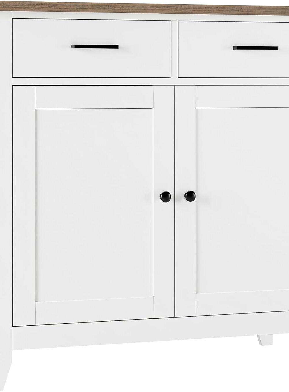 HORSTORS Farmhouse Kitchen Storage Cabinet, Small Buffet, Coffee Bar, White | Buffet Sideboard with 2 Drawers & 2 Doors, 35.8"W Coffee Table, Sapce-saving Kitchen Cabinet for Dining Living Room, Entryway