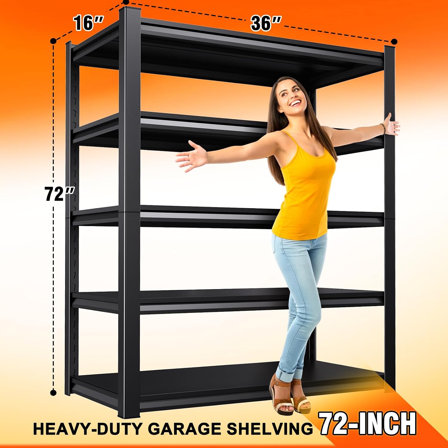 72''H 35''W Storage Shelves Garage Shelving,Adjustable Garage Shelves,Heavy Duty Metal Shelving, 5 Tier Utility Steel Shelf, Shelving Units and Storage Rack fo Kitchen Pantry Laundry - Image 2