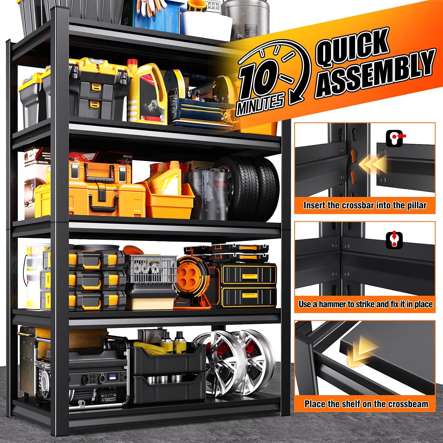 72''H 35''W Storage Shelves Garage Shelving,Adjustable Garage Shelves,Heavy Duty Metal Shelving, 5 Tier Utility Steel Shelf, Shelving Units and Storage Rack fo Kitchen Pantry Laundry - Image 4