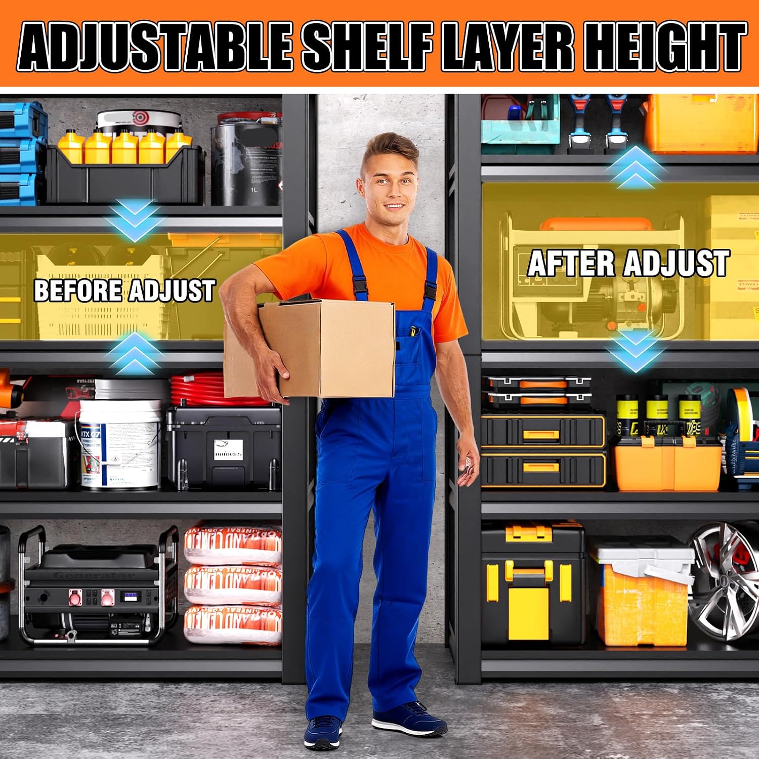 72''H 35''W Storage Shelves Garage Shelving,Adjustable Garage Shelves,Heavy Duty Metal Shelving, 5 Tier Utility Steel Shelf, Shelving Units and Storage Rack fo Kitchen Pantry Laundry - Image 6