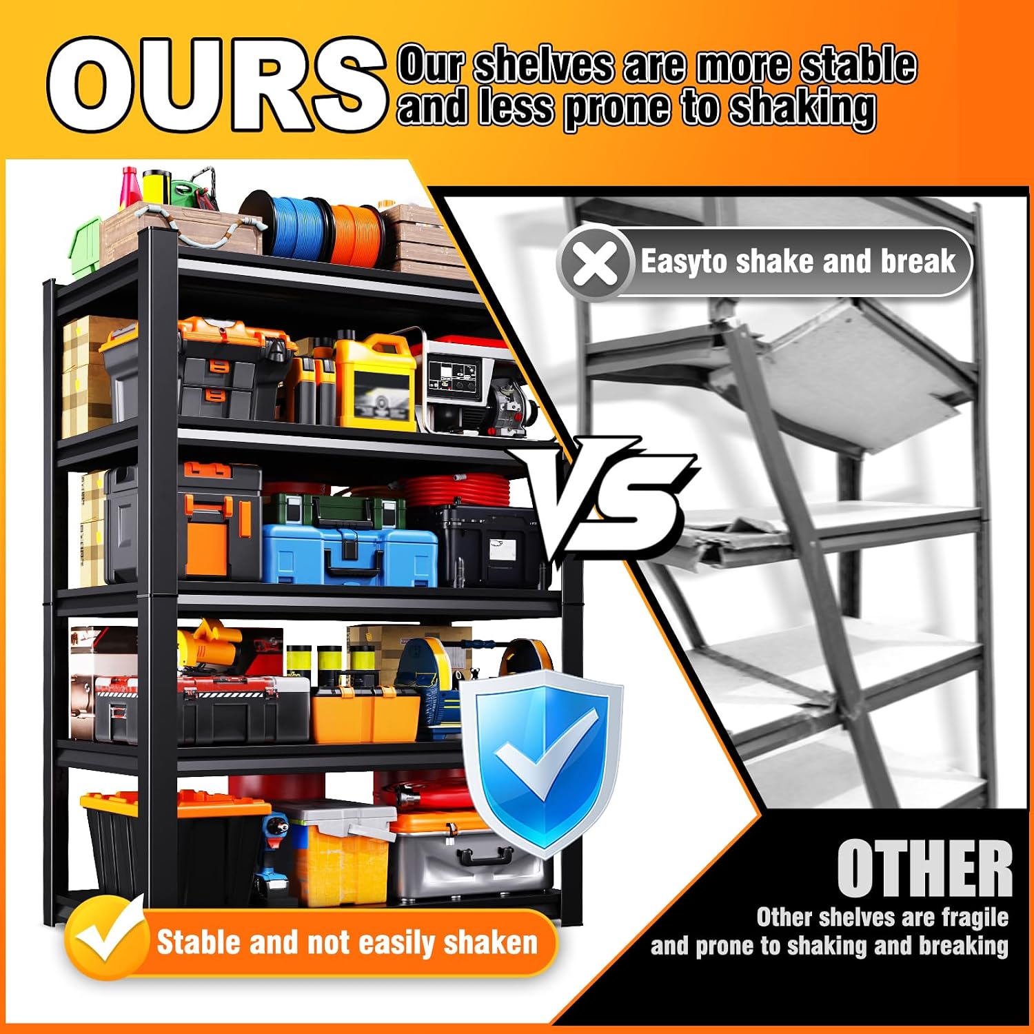 72''H 35''W Storage Shelves Garage Shelving,Adjustable Garage Shelves,Heavy Duty Metal Shelving, 5 Tier Utility Steel Shelf, Shelving Units and Storage Rack fo Kitchen Pantry Laundry - Image 7