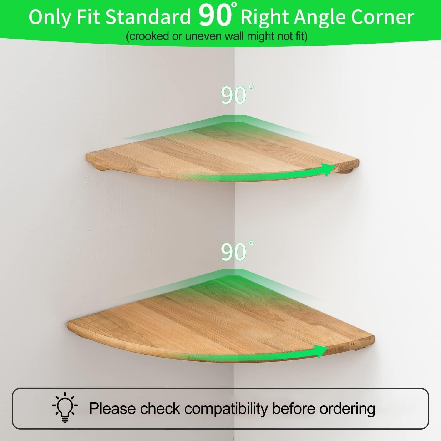 Corner Shelves, Floating Corner Shelf, Set of 2 7inch Solid Oak Wood Wall Shelves, Round End Wall Mount with Wire Hole Shelving for Small Plant for Bedroom Kitchen, Living Room - Image 2